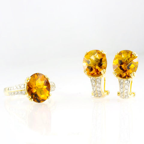 14 Kt Yellow Gold Citrine & Diamond Set