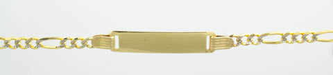 14 Kt Yellow Gold Flat ID Diamond Cut Figaro Baby Bracelet