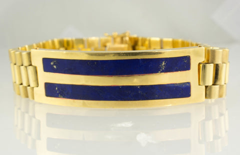 14 Kt Yellow Gold ID Lapis Lazuli Men's Bracelet