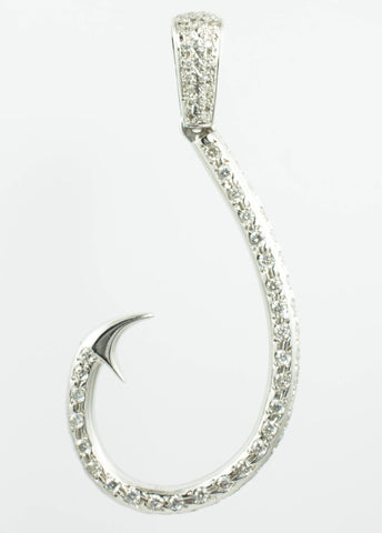 14 Kt White Gold Fish Hook Diamond Charm