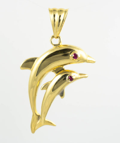14 Kt Yellow Gold C/Z Dolphins Charm