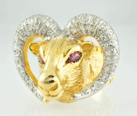 14 Kt Two Tone Gold Men's Ram Diamond Ring
