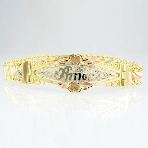 14 Kt Tri-Color 'Amor' Heart ID Ladies' Bracelet