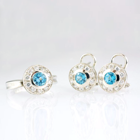 14 Kt White Gold Italian C/Z 2 Piece Set