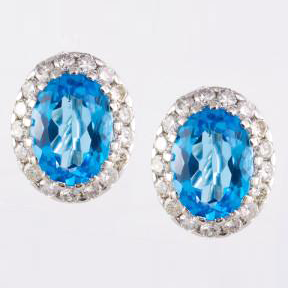14 Kt White Gold Topaz & Diamond Ladies' Earrings
