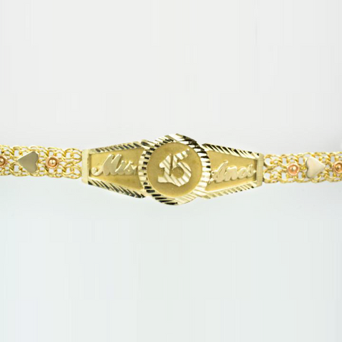 14 Kt Gold Tricolor ID Bracelet