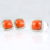 14 Kt White Gold Coral & Diamond Set