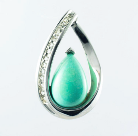 14 Kt White Gold Turquoise & Diamond Charm