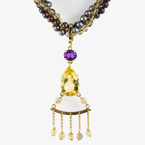 14 Kt Yellow Gold & Multicolor Freshwater Pearl Necklace