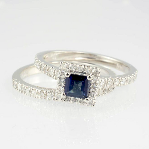 14 Kt White Gold Sapphire & Diamond Wedding Set