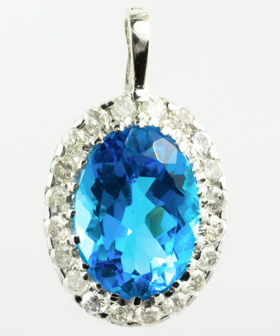 14 Kt White Gold Blue Topaz & Diamond Charm