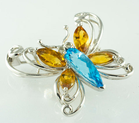 14 Kt White Gold Butterfly Diamond Brooch