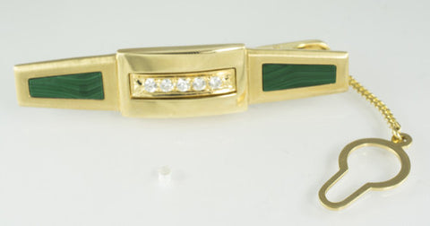 14 Kt Yellow Gold Diamond & Malachite Tie Bar