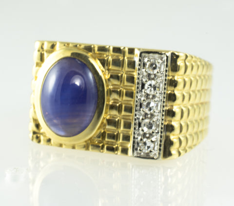 14 Kt Yellow Gold Sapphire & Diamond Men's Ring