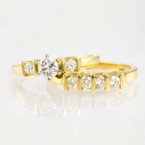 14 Kt Yellow Gold Diamond Ring Set