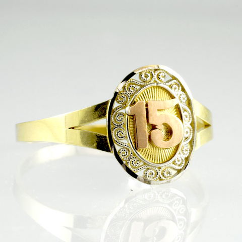 14 Kt Gold Tricolor Quinces Ring