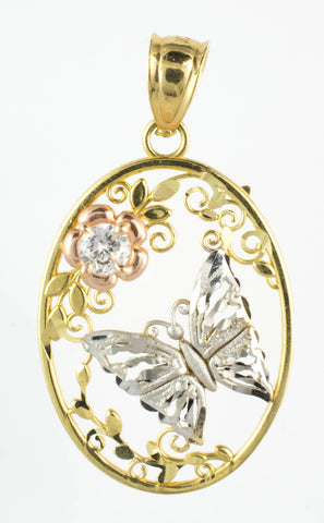 14 Kt Tricolor Gold C/Z Butterfly Charm