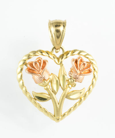 14 Kt Two Tone Gold Flower Heart Charm