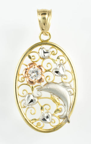 14 Kt Tricolor Gold C/Z Dolphin Charm