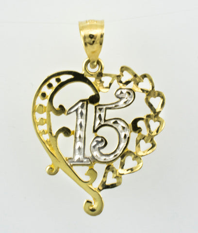 14 Kt Gold Two Tone 15 Heart Charm