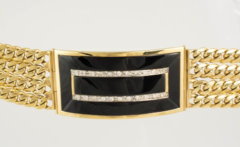 14 Kt Gold ID Diamond & Onyx Men's Bracelet