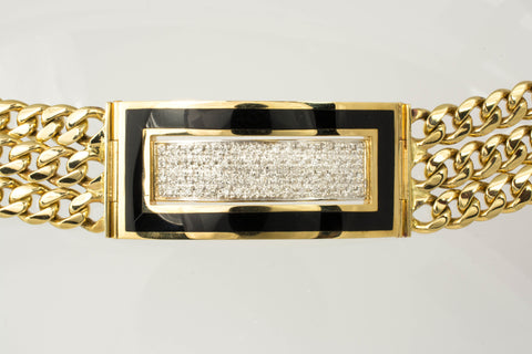 14 Kt Gold ID Diamond & Onyx Men's Bracelet