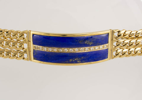 14 Kt Gold ID Diamond & Lapis Lazuli Men's Bracelet