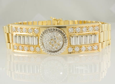 14 Kt Two Tone Gold ID Rolex Style Diamond Men's Bracelet
