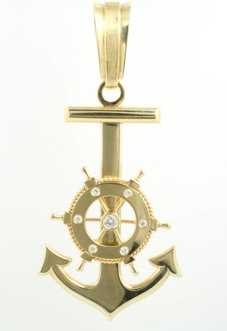 14 Kt Yellow Gold Marine Anchor & Wheel Diamond Charm