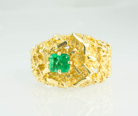 14 Kt Yellow Gold Emerald Nugget Men's Ring
