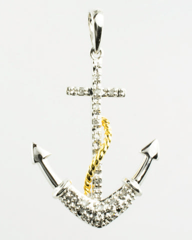 14 Kt Two Tone Gold Diamond Cross Anchor Charm