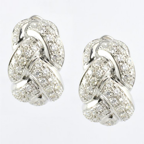18 Kt White Gold C/Z Ladies' Braided Earrings
