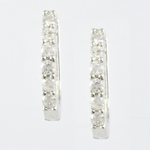 14 Kt White Gold & Diamond Ladies' Hoop Earrings