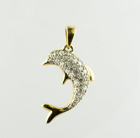 14 Kt Yellow Gold Dolphin Diamond Charm