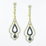 10 Kt Yellow Gold Blue & White Diamond Pear Drop Earrings