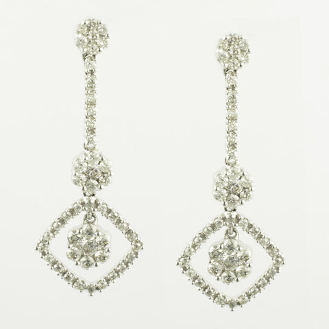 14 Kt White Gold Diamond Flower Earrings