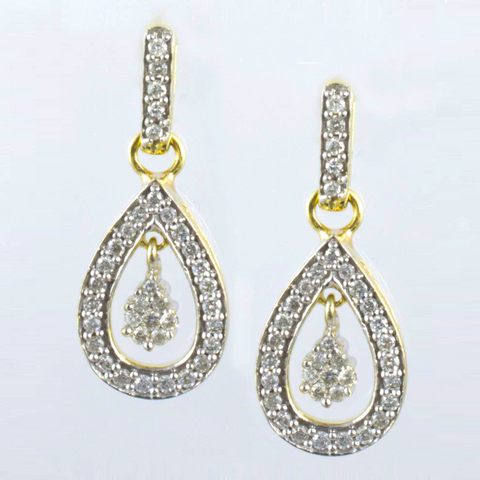 14 Kt Yellow Gold & Diamond Tear Shaped Ladies' Earrings