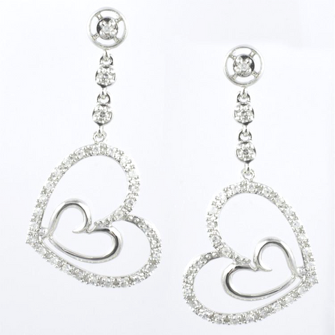 14 Kt White Gold Diamond Ladies' Heart Earrings