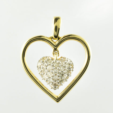 14 Kt Yellow Gold & Diamond Double Heart Charm