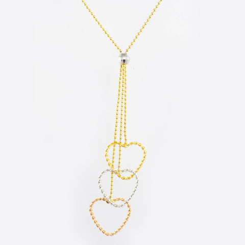14 Kt Tri-Color Gold Hearts Necklace