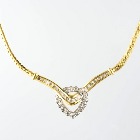 14 Kt Yellow Gold Diamond Heart Necklace