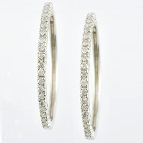 14 Kt White Gold & Diamond Hoop Ladies' Earrings