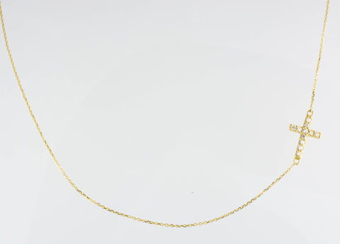 14 Kt Yellow Gold C/Z Cross Necklace
