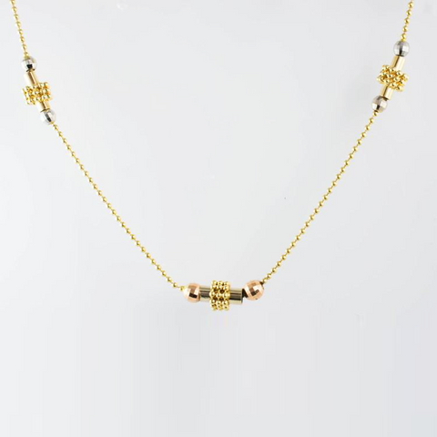 14 Kt Tricolor Gold Fancy Ball Necklace