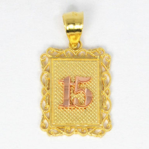 14 Kt Two Tone Gold "15" Charm