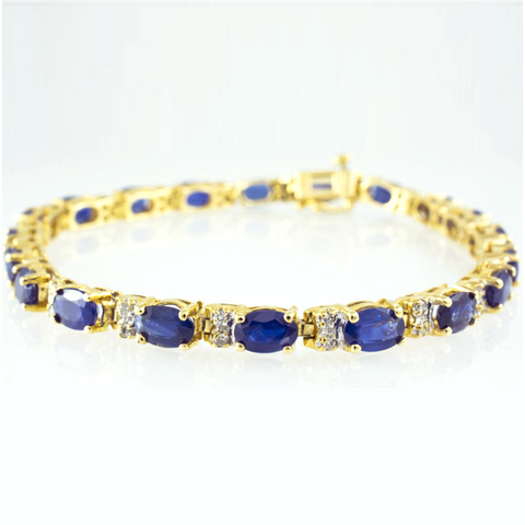 14 Kt Yellow Gold Sapphire & Diamond Ladies' Bracelet