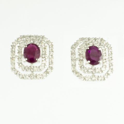 14 Kt White Gold Ruby & Diamond Ladies' Earrings