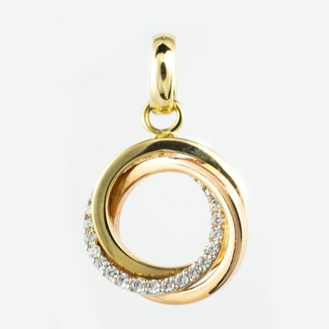 14 Kt Tricolor Gold C/Z Wrapped in Love Charm
